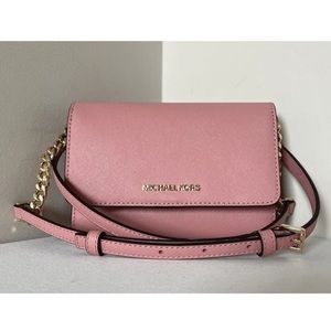 New Michael Kors Jet Set Travel Medium Phone Crossbody Saffiano Leather Primrose